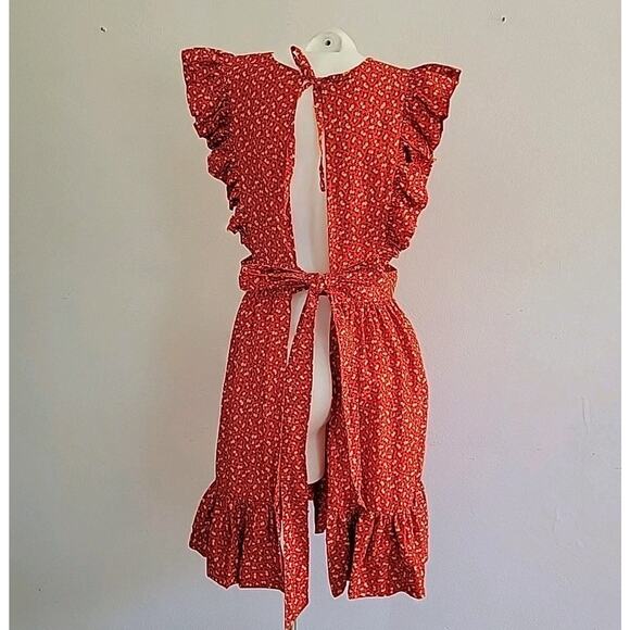 Handmade Floral Pinafore Apron Yellow Ditsy Floral Cottage Country Prairie - Picture 2 of 11